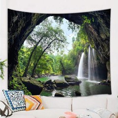 Nature Waterfall Tapestry Wall Hanging Large Cave Forest Lake Fabric Room Decor
