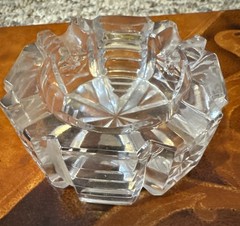 Vintage Crystal Cut Glass Ashtray Round Starburst Etched 3”