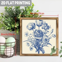 Vintage Blue Floral Bouquet Wooden Sign Rustic Farmhouse Decor for Bedroom Gift