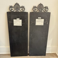 Set of 2 Hand-Painted Floral Wood Wall Panels w/ Metal Crest 35” Tall