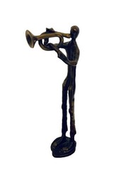 Cast Iron Sculpture Trumpet Player Standing Trumpeter Musician Band 10.5” Tall