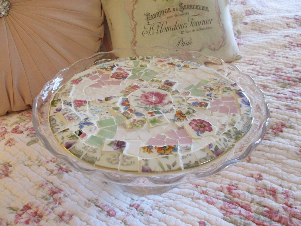 Shabby Chic Style Broken China Mosaic Dessert Platter