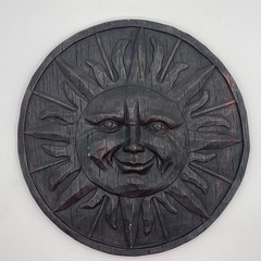 Vintage Style Celestial Sun Face Wall Plaque Black Ceramic Round 12 Inch Decor