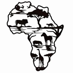 Africa Map 9.76″ wide, 11.8″ long Metal Wall Decor African Animals Wall Art C…