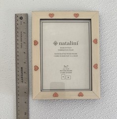 NEW Natalini Handmade 5 x 7″ Italy Lacquer Photo Picture Frame Wood Cream Hearts