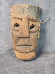 Vintage Hand Carved Wood Mask Tribal Folk Art Beard Decorative Face 10″
