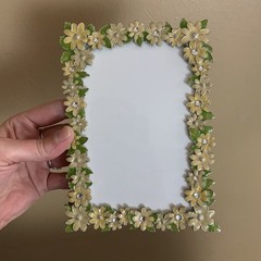 Yellow Enamel Daisy Flower Picture Frame Jeweled Accents Free Standing Boho 4×6