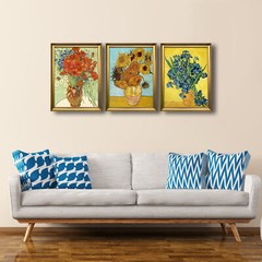 Framed 3 Panel Canvas Art of Van Gogh Red Poppies and Daisies Sunflower Irises