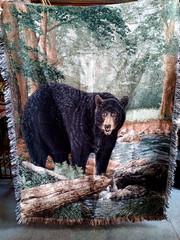 Black Bear Woods Stream Woven Cotton Tapestry Blanket Throw Cabin Rustic 68X48