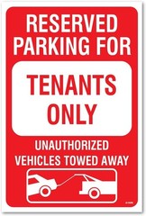 Parking For Tenants Only. Unauthorized Vehicles Towed Sticker Sign, 12×18 Inches