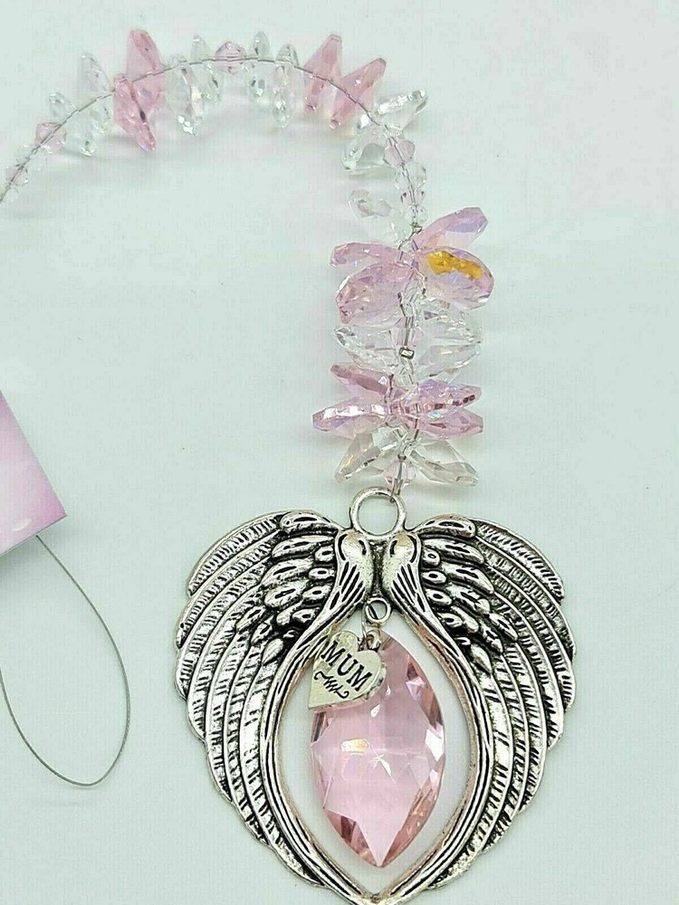 Mum Angel Wing Heart Crystal Suncatcher gift, ass colors hanging rainbow prisms