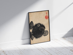 Japanese Pufferfish Art Poster – Traditional Ukiyo-e Woodblock Canvas Fish Decor