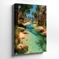 Wall Art Desert Oasis River Print Tropical Palm Trees Canyon Landscape Decor