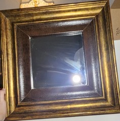 square mirror faux alligator textured inner frame and gold toned outer frame