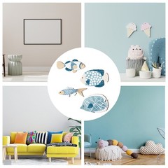 Fish Wall Decor Set 4Pcs Wooden Coastal Decor Wood Hanging Nautical Decor