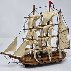 Handmade Wooden Model Ship Set 2pc Brown Cream Good Pirate Nautical Decor