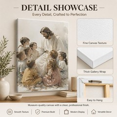 Jesus With Children Canvas Art Watercolor Style Christian Religious Decor Gift