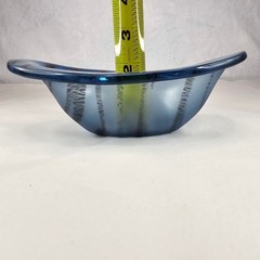 Mid Century Modern Frosted Gold Blue Swirl Glass Bowl Dish Decorative Accent
