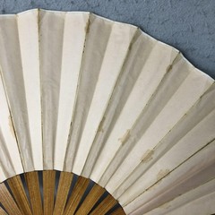 Vintage Large Romantic Garden Folding Decorative Fan Paper Wood Victorian Art
