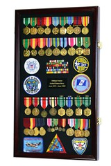 Large Military Medals Flag Pins Ribbons Patches Display Case Cabinet Shadow Box