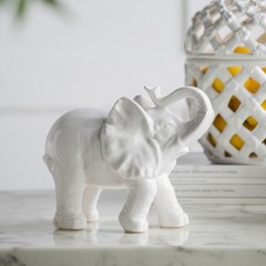 9 inch Home Decorative Trumpeting Elephant Accent Figurine White Dolomite Small