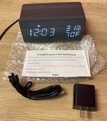 Wooden Digital Alarm Clock with Wireless Charging, Dimmable, Adjustable Grey