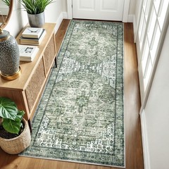 3×8 Washable Rug for Entryway, Green Soft Printed Area Rug, Non-Slip Kitchen …