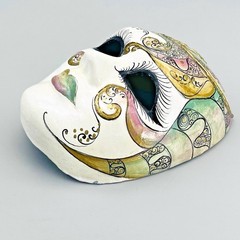 Venetian Mask Wall Hanging Hand Made Artist Signed Made in Italy Pastels & Gold