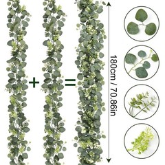 2x Artificial Eucalyptus Garland,Eucalyptus Leaves Table Greenery Garland Wreath