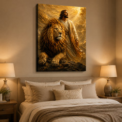 Jesus Lion Canvas Wall Art Christian Religious Print Lion of Judah Faith Home