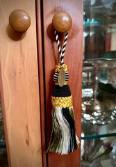 Mackenzie Childs Black White Green Tassels NEW In Package 8” Long Incl Rope