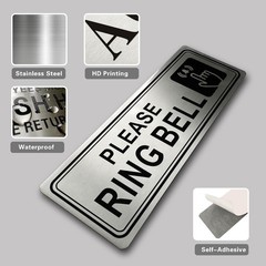 Stainless Steel Metal Door Sign 9x3in Self Adhesive Doorbell Sign Door Plate