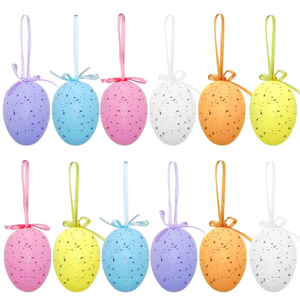 12Pcs Easter Eggs Decorations, Hanging Ornaments, Easter Basket Tree Party Decor