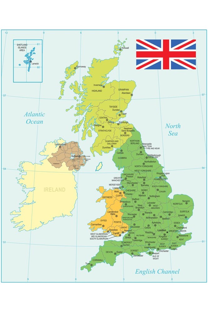 United Kingdom Map with Flag Cool Wall Decor Art Print Poster 12×18