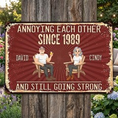 Personalized Wedding Anniversary Metal Sign, Custom Couple Portrait Gift