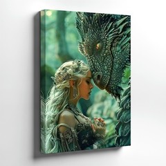 Wall Art Fantasy Woman Dragon Forest Portrait Gothic Canvas Print Modern Decor
