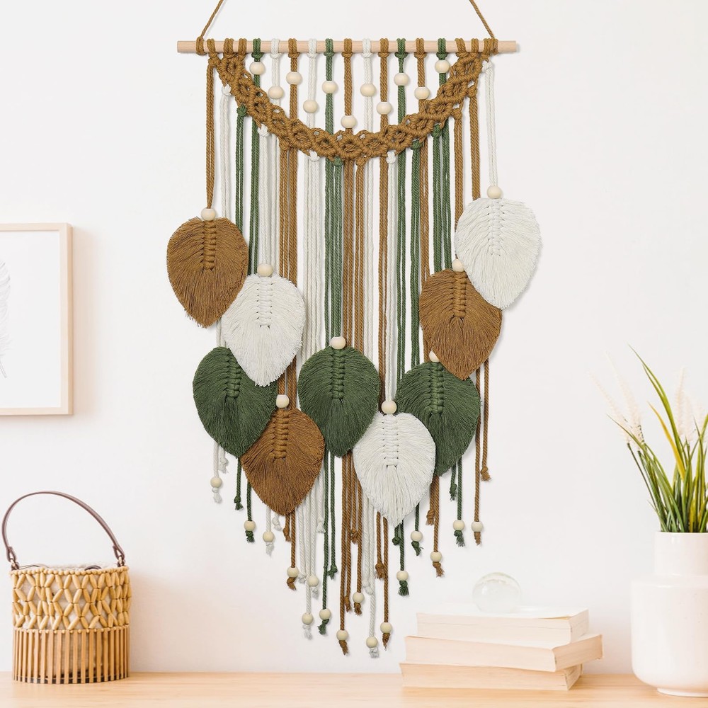 Macrame Wall Hanging Boho Leaf Woven Tapestry, Bohemian Chic Home Decor Moder…