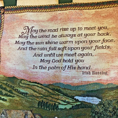 Vintage Irish Blessing Tapestry Wall Hanging Pastoral Scene W Rod Hanger