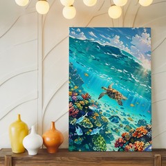 Underwater Sea Turtle Canvas Wall Art Tropical Coral Reef Fish Ocean Print Home