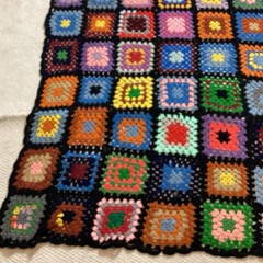 Vtg Handmade Granny Square Crochet Afghan Cottage Core 80″x72″ Queen Size