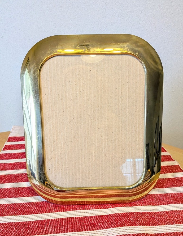 Vintage MCM Brass Photo Frame Rectangle with velvet back H 12″