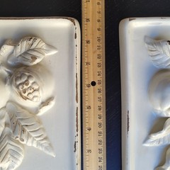 Set of 2 VIETRI ITALY Apples Pomegranate Fruit Rustic White Ceramic Wall Plaques
