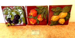 Signed Jim Sudal 7.5″ 3D Ceramic Fruit Wall Hangings OOAK 2006-09 W/ Tag MINT!