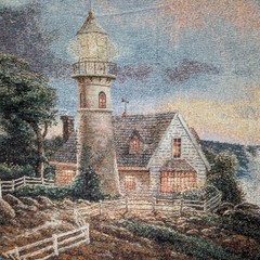 Thomas Kinkade Lighthouse Tapestry Throw Blanket, 66×45”, A Light in the Storm