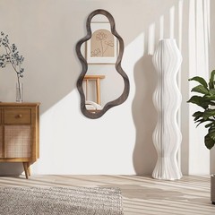 Large Asymmetrical Mirrors for Wall Wood Frame Irregular Mirror Unique Cloud Wav