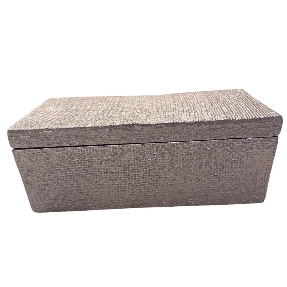 Pendulux Handmade Textured Silver Aluminum Decorative Box Industrial Cast Metal