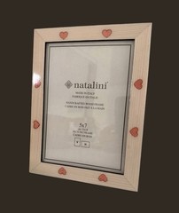 NEW Natalini Handmade 5 x 7″ Italy Lacquer Photo Picture Frame Wood Cream Hearts