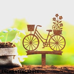 Custom Bicycle Garden Stake, Metal Bike Lover Yard Art, Rustic Gift for Gardener