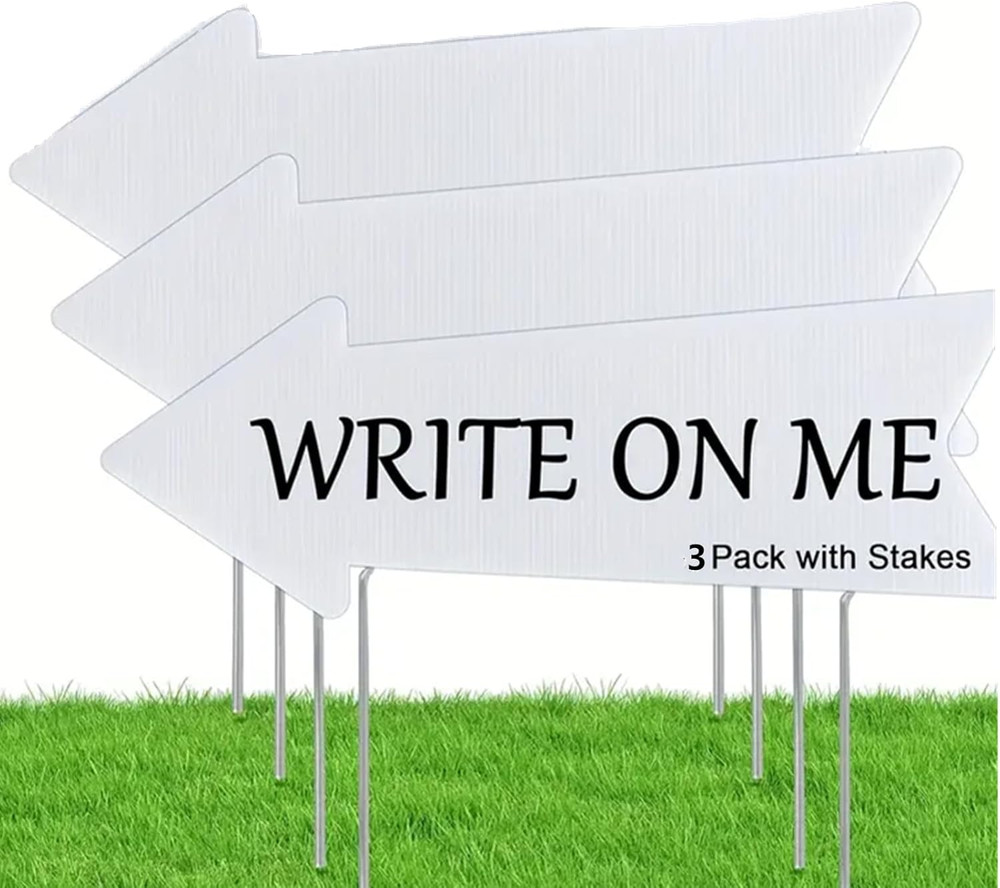 Blank-Arrow-Signs Bulk with Stakes 3 Pack 17 X 6 Inches Wedding Directional Yard