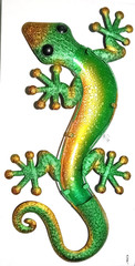23.75 Inch Green and Yellow Gecko Lizard Metal And Glass Wall Artwork